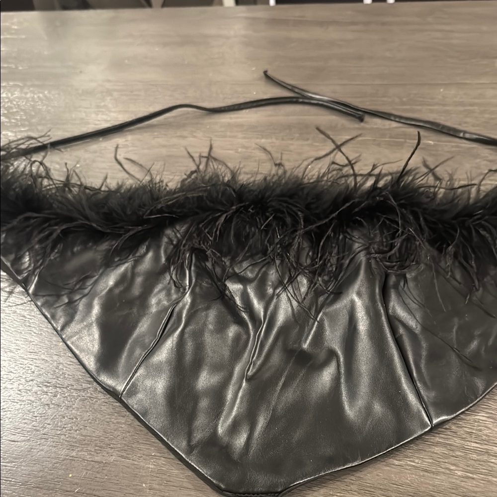 Black Feather Trim Leather halter